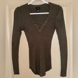 Long Sleeve Sweater with Criss Crossed Neckline